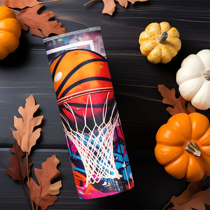 Basketball Sports Tumbler 20oz - Vacuum Insulated Stainless Steel Cup with Straw & Lid | 304 Grade, Portable for Hot & Cold Drinks, Gym & Travel