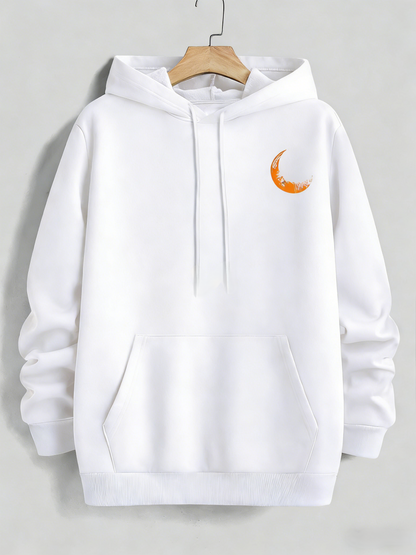 Men's Color Block Hoodie - Pink Orange Graphic Print, Streetwear Trend Casual Regular Fit Hooded Sweatshirt
