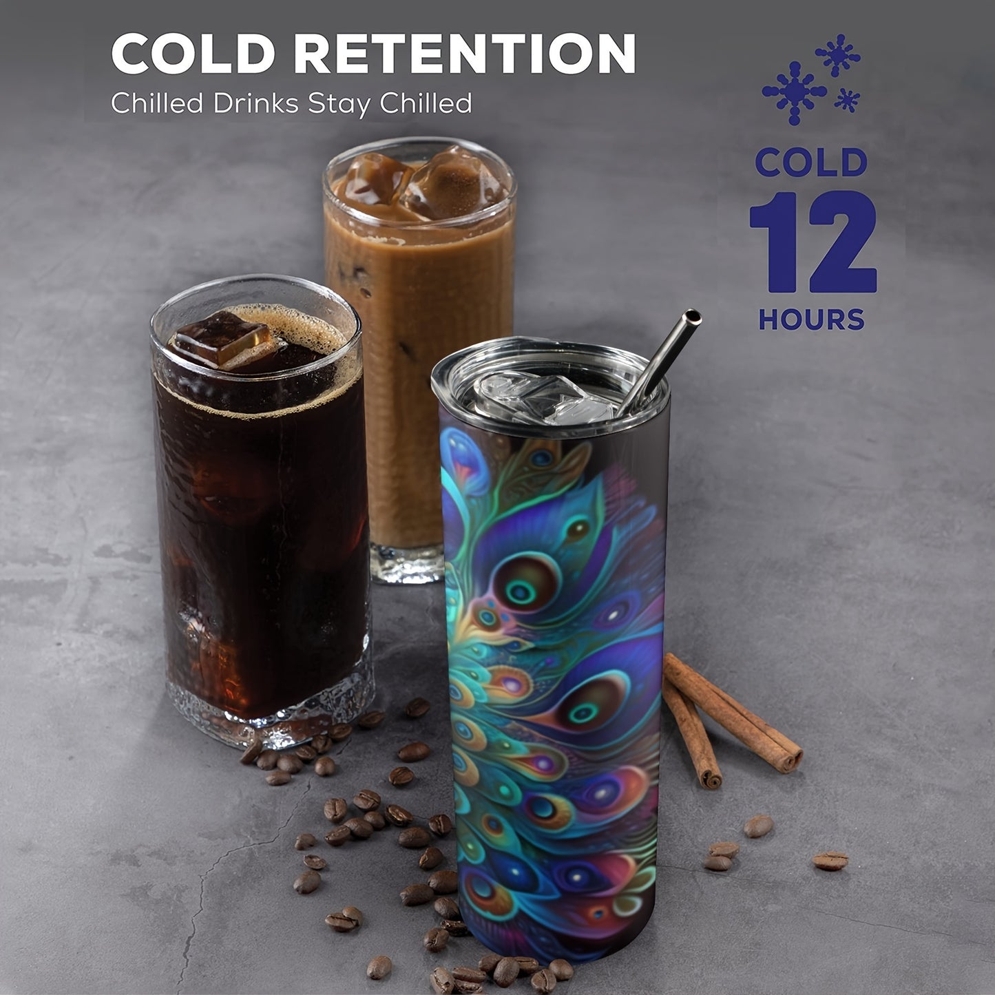 Neon Peacock Tumbler 20oz - Insulated Stainless Steel Cup with Straw & Lid | Vibrant Gift for Women, Girls, Birthday & Festivals, Hand Wash Only