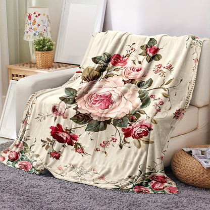 Pink Floral Flannel Blanket - Ultra Soft & Cozy Throw for Women | Multi-Scene Use for Nap, Sofa, and Bedroom Decor