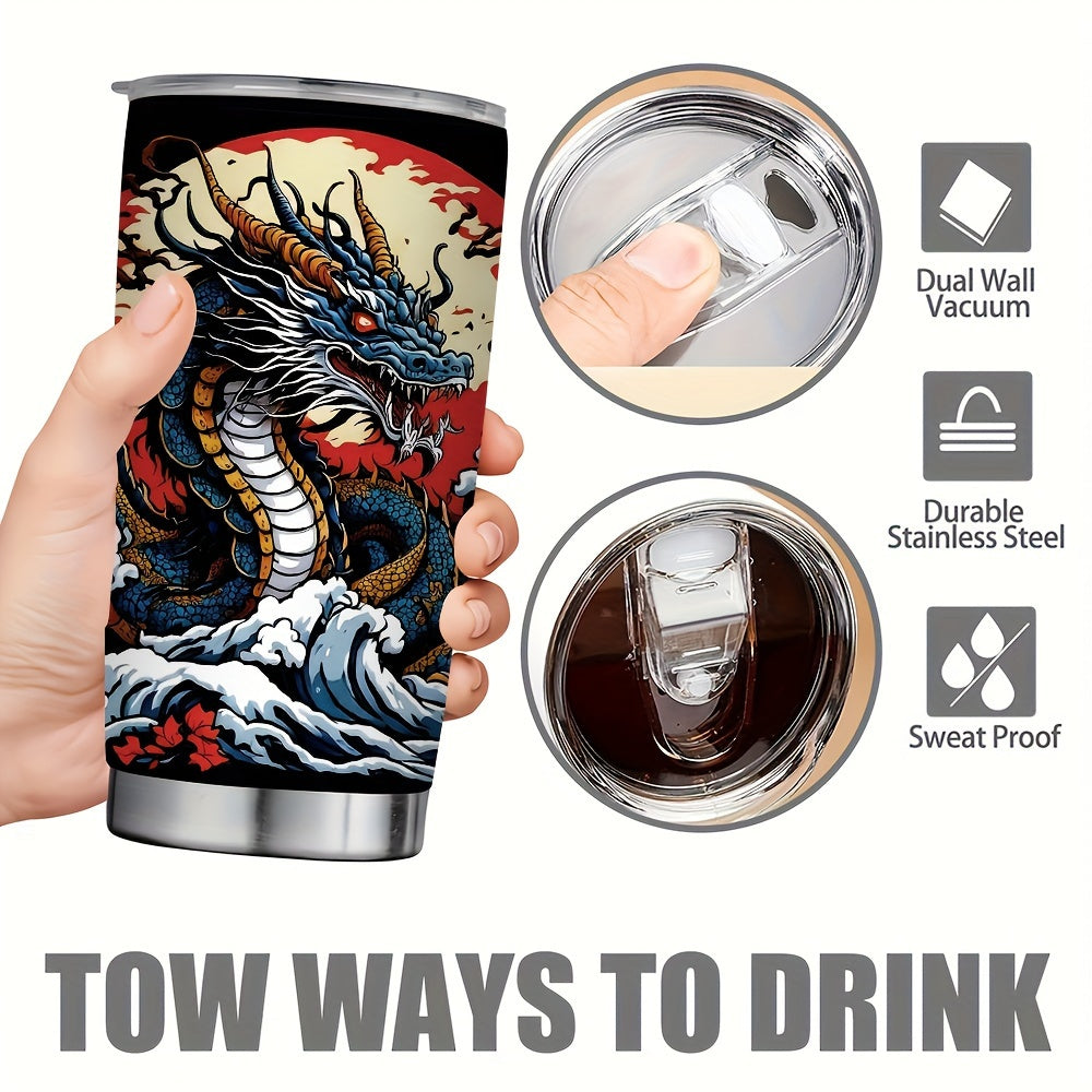 Dragon & Cherry Blossom Tumbler 20oz - Stainless Steel Insulated Travel Mug | Lunar New Year Gift, Storm Design, Leak-Proof & Dishwasher Safe