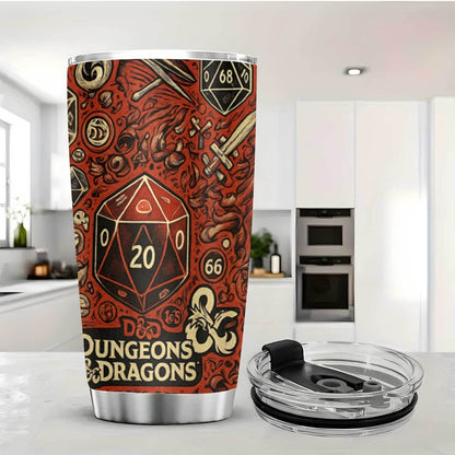 Dungeons & Dragons Stainless Steel Tumbler 20oz - Dragon & Gemstone Design, Double-Wall Vacuum Insulated, Leak-Proof Coffee Travel Mug, Gift for Gamers & D&D Fans