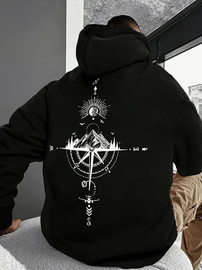 Night Sky Escape Hoodie - Men‘s Galaxy Print Fleece Pullover, Loose Fit for Fall & Winter Stargazing & Cozy Contemplation