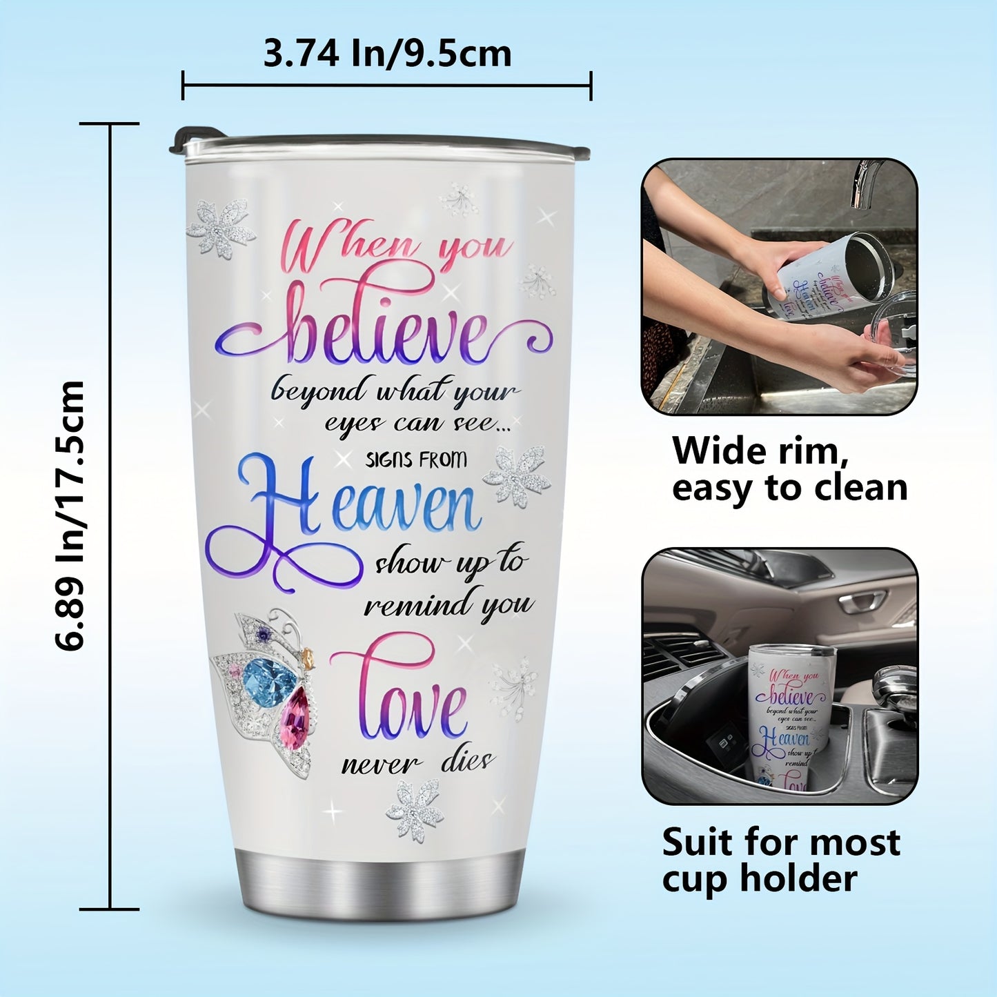Valentine's Day Gift for Wife - Butterfly Jewelry 20oz Insulated Tumbler for Her, Gift for Mom Sister Grandma Daughter | Stainless Steel Travel Mug, Keeps Drinks Hot & Cold
