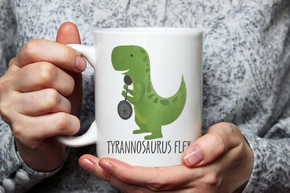 Funny Dinosaur Gym Mug for Personal Trainer, Weight Lifter, Dino Lover - White Ceramic Novelty Coffee Cup, 11oz