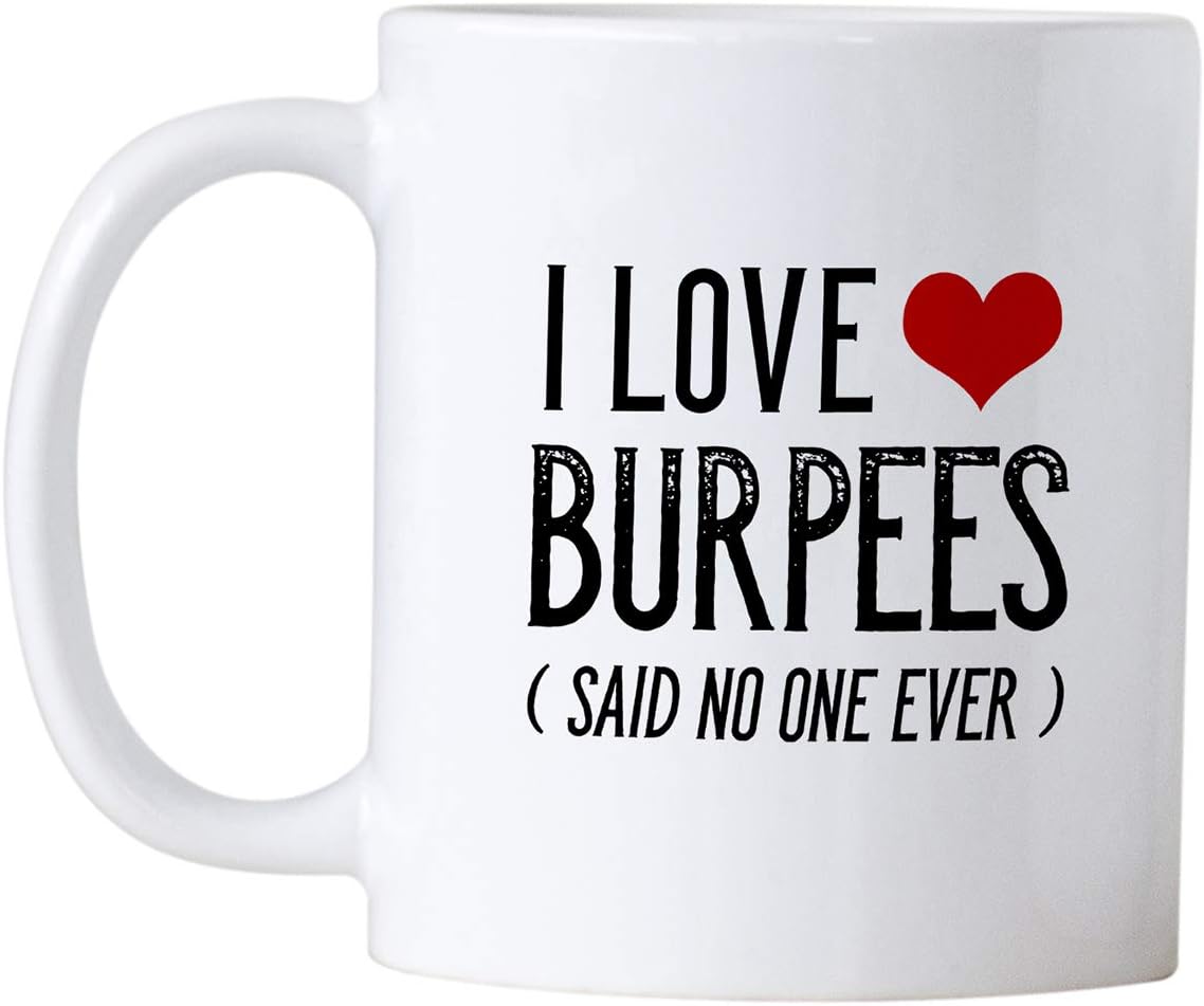 Casitika "I Love Burpees" 11 oz Workout Coffee Mug - Funny Gym Cup for Women & Men, Exercise Lovers