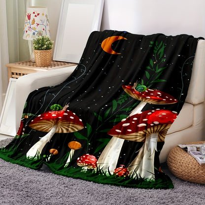 Mushroom & Snail Flannel Blanket - Whimsical Forest Print Lightweight Throw | Soft Gift for Kids, Adults, and Multi-Scene Cozy Moments
