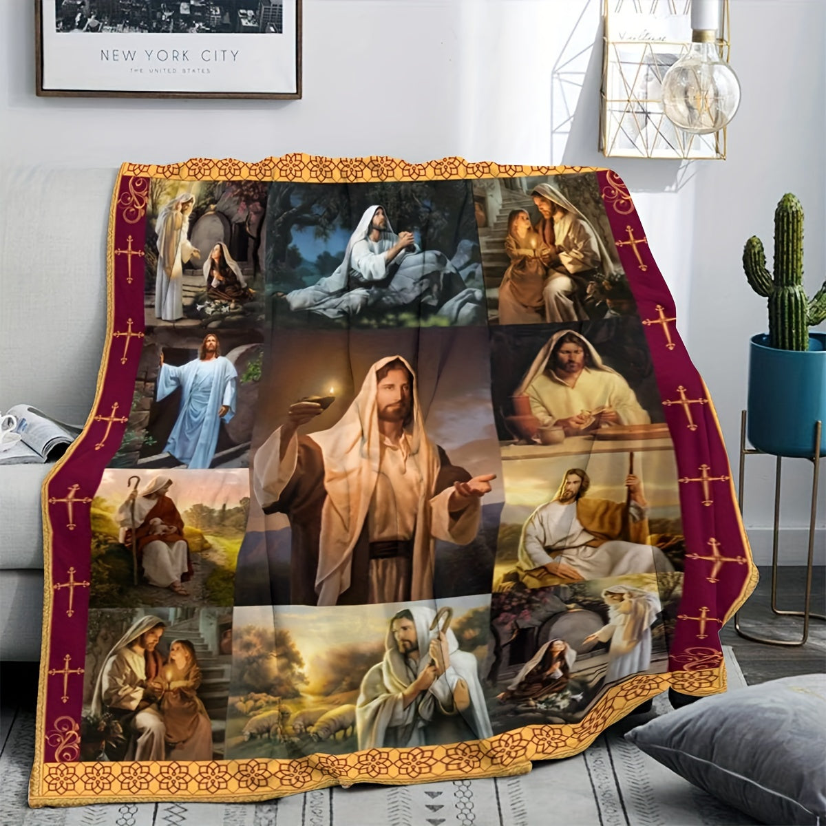 Christian Faith Flannel Blanket - Inspirational & Durable Polyester Throw, Tear-Resistant & Machine Washable, All-Season for Church, Camping, Prayer