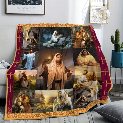 Christian Faith Flannel Blanket - Inspirational & Durable Polyester Throw, Tear-Resistant & Machine Washable, All-Season for Church, Camping, Prayer