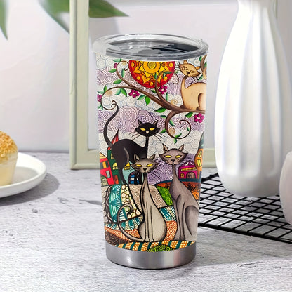 Wearable Feline Art Tumbler - 20oz Gallery-Worthy Print on Insulated Stainless Steel, A Vibrant Gift for Connoisseurs & Cat Lovers