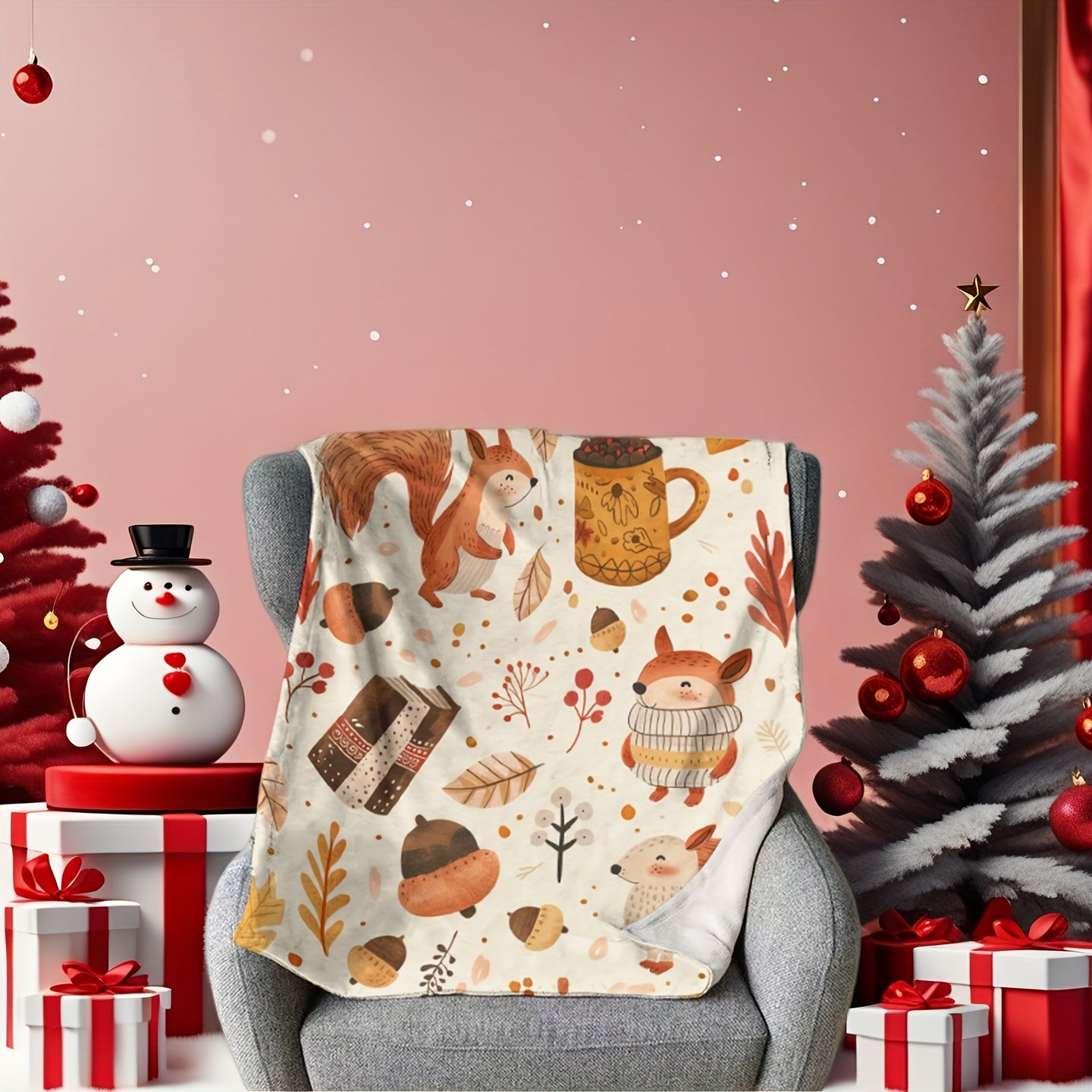 Autumn's Little Helper Throw - Squirrel & Fall Leaves on Plush Flannel, Cozy Harvest to Holiday Gift for Sofa & Camping