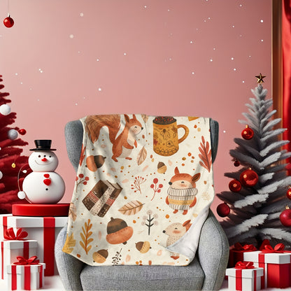 Autumn's Little Helper Throw - Squirrel & Fall Leaves on Plush Flannel, Cozy Harvest to Holiday Gift for Sofa & Camping