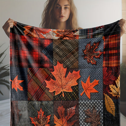 Vintage Maple Leaf Plaid Blanket - Soft Flannel Throw Blankets, All-Season for Sofa, Office, Camping & Travel
