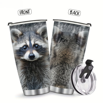 Raccoon Tumbler Gift - 20oz Vacuum Insulated Stainless Steel Cup with Cute Realistic Raccoon Design, Leak-Proof Travel Mug for Coffee & Water, Perfect for Christmas, Valentine's Day