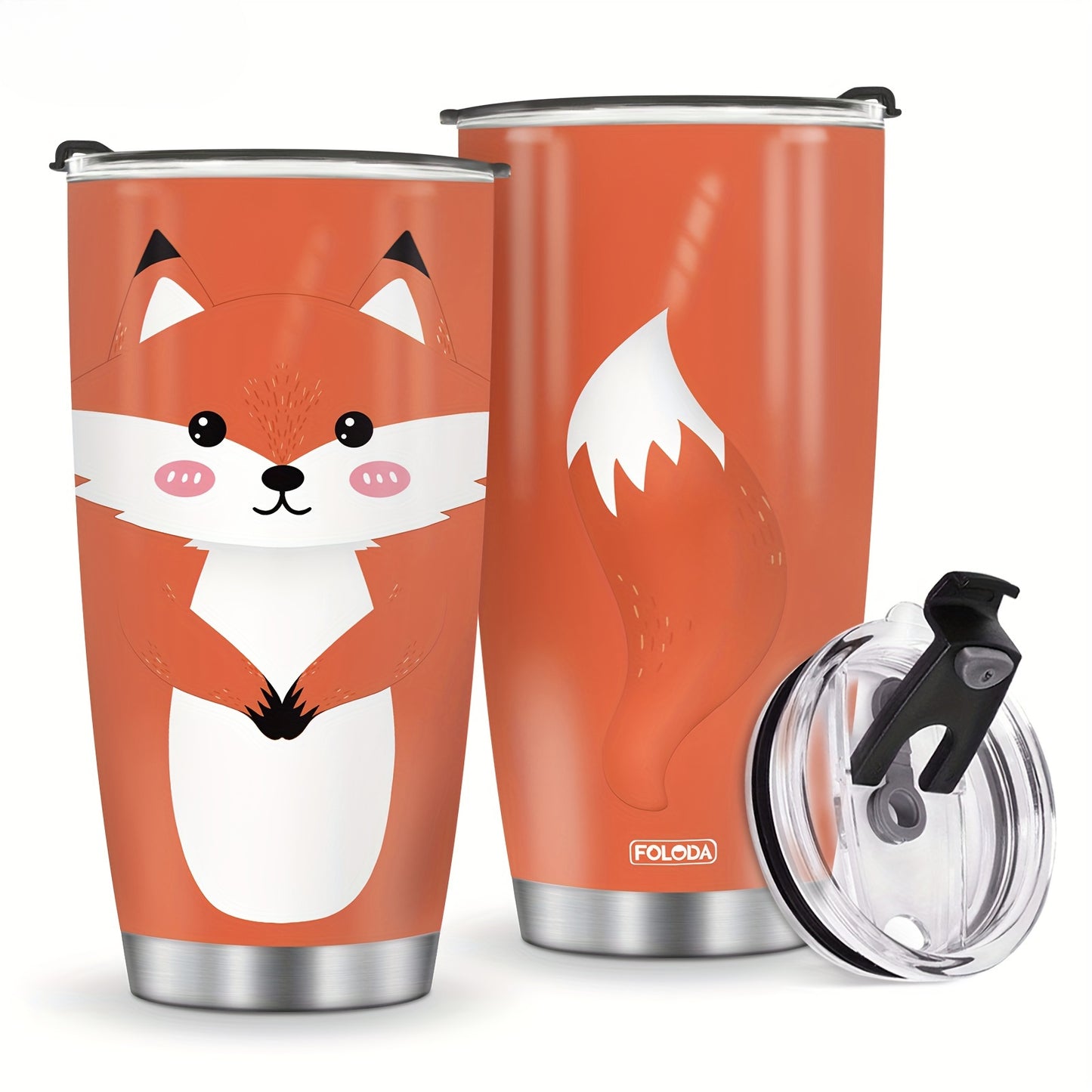 20oz Fox Tumbler, Vacuum Insulated Stainless Steel Travel Mug - Cute Fox Design Gift for Women, Girls, Daughter, Son - Birthday, Christmas, Summer Vacation