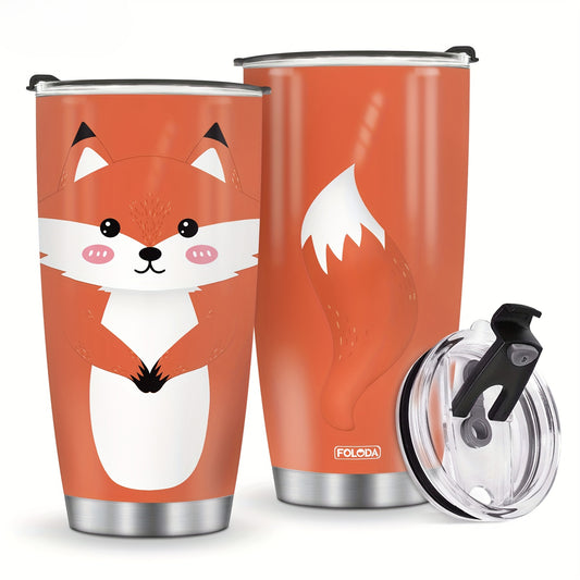 20oz Fox Tumbler, Vacuum Insulated Stainless Steel Travel Mug - Cute Fox Design Gift for Women, Girls, Daughter, Son - Birthday, Christmas, Summer Vacation