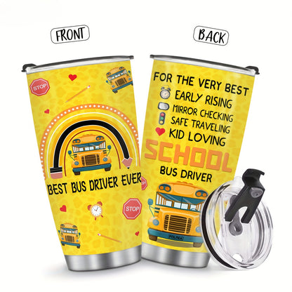 Best Bus Driver Ever Tumbler - 1pc Stainless Steel Thermal Travel Mug & Coffee Cup, School Bus Gift for Bus Drivers | Oval-Shaped Insulated Mug, Birthday Christmas Gifts for Men Women (Bus Lovers Gift)