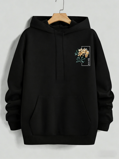 Men's Floral Geometric Print Hoodie - Royal Blue Color, Streetwear Hip-Hop Hooded Sweatshirt