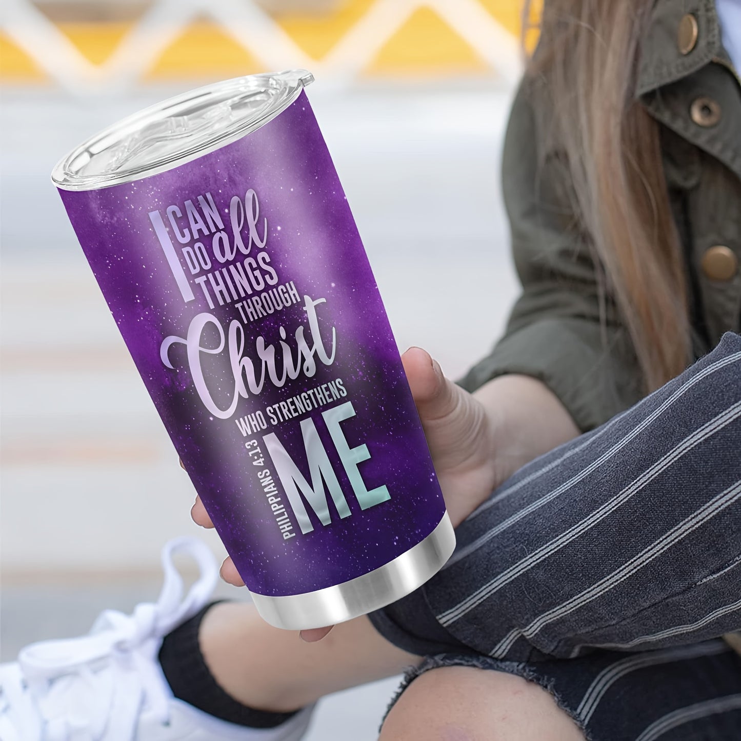 "I Can Do All Things Through Christ" 20oz Stainless Steel Tumbler - Double Wall Vacuum Insulated Travel Mug with Inspirational Quote | Christian Gift