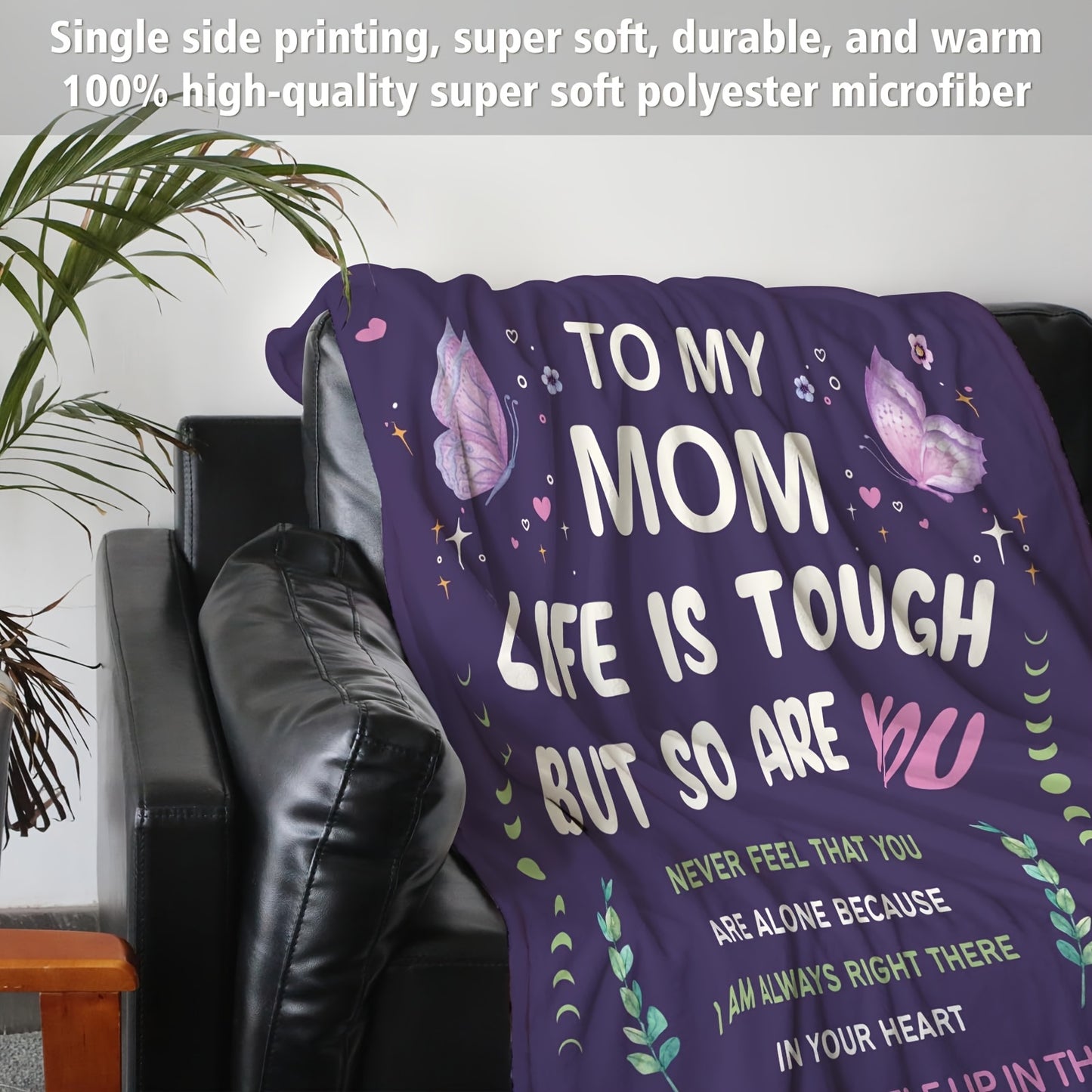Mother's Day Gift Blanket - Ultra Soft Purple Flannel Throw, Christmas & Thanksgiving Present for Mom from Family
