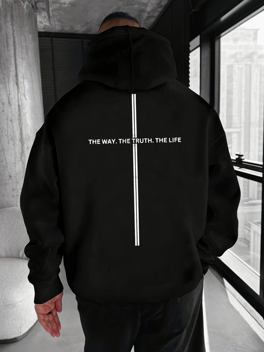 "I Am the Way, the Truth, the Life" Men's Hoodie - Christian Cross & Scripture Print Pullover | Casual Faith Wear with Pocket