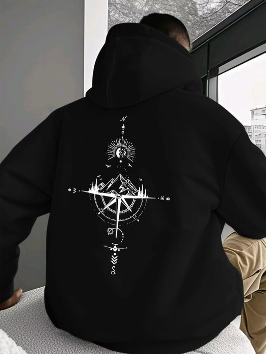 Bold Back Print Geometric Hoodie - Men's Statement Pullover with Kangaroo Pocket, Regular Fit Streetwear Trend Hooded Sweatshirt
