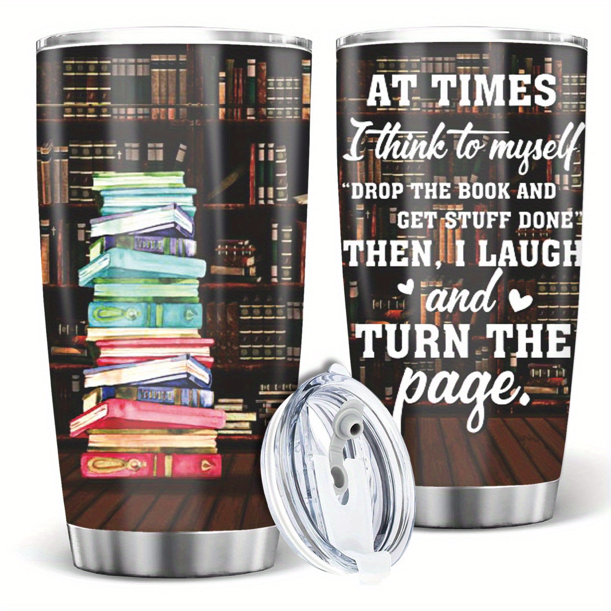 Book Lover‘s Tumbler 20oz - Bookshelf & Literary Quote Design Stainless Steel Mug | Perfect Gift for Readers, Librarians & Bookworms