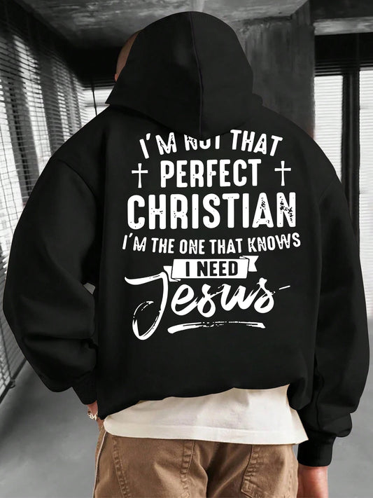 Men's Minimalist Typography Hoodie - Oversized Letter Graphic Pullover with Kangaroo Pocket | Essential Streetwear Layer