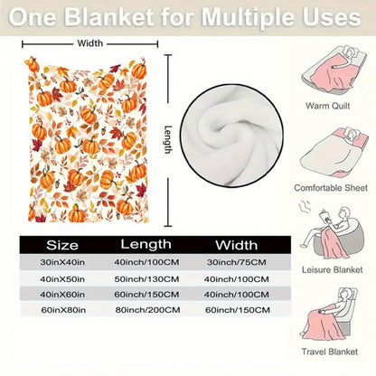 Autumn Harvest Flannel Blanket - Cozy Pumpkin & Maple Leaf Print for Home & Travel