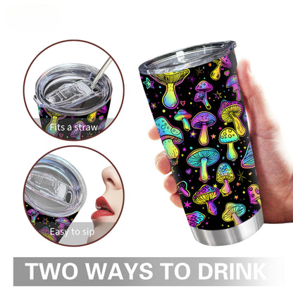 Fluorescent Mushroom Tumbler - 20oz BPA-Free Stainless Steel Insulated Cup, Double Wall & Leak Proof - Perfect Halloween, Valentine‘s Day Gift - Reusable Travel Mug
