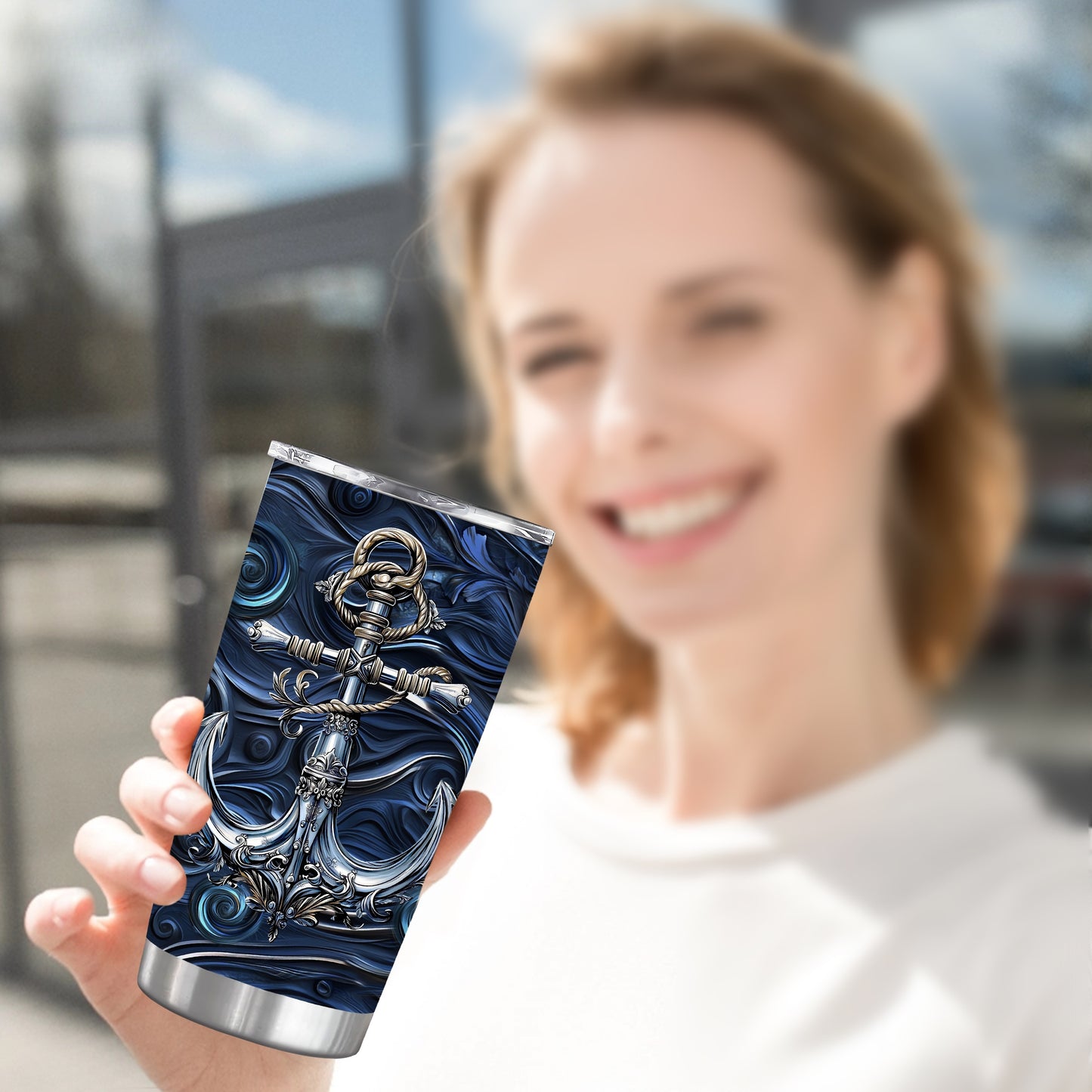 Nautical Classic Tumbler - 20oz Stainless Steel with Anchor Print, Leak-Proof & Versatile, A Steadfast Gift for Sailors, Dads & Adventurers