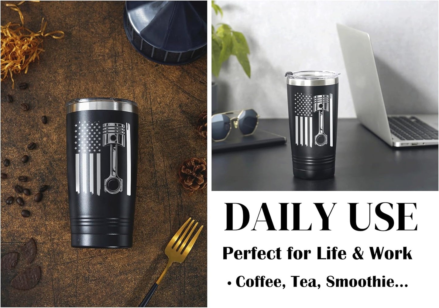 Premium Car Enthusiast Tumbler – 20oz Vacuum Insulated Stainless Steel with Lid & Straw, Engineered for the Road