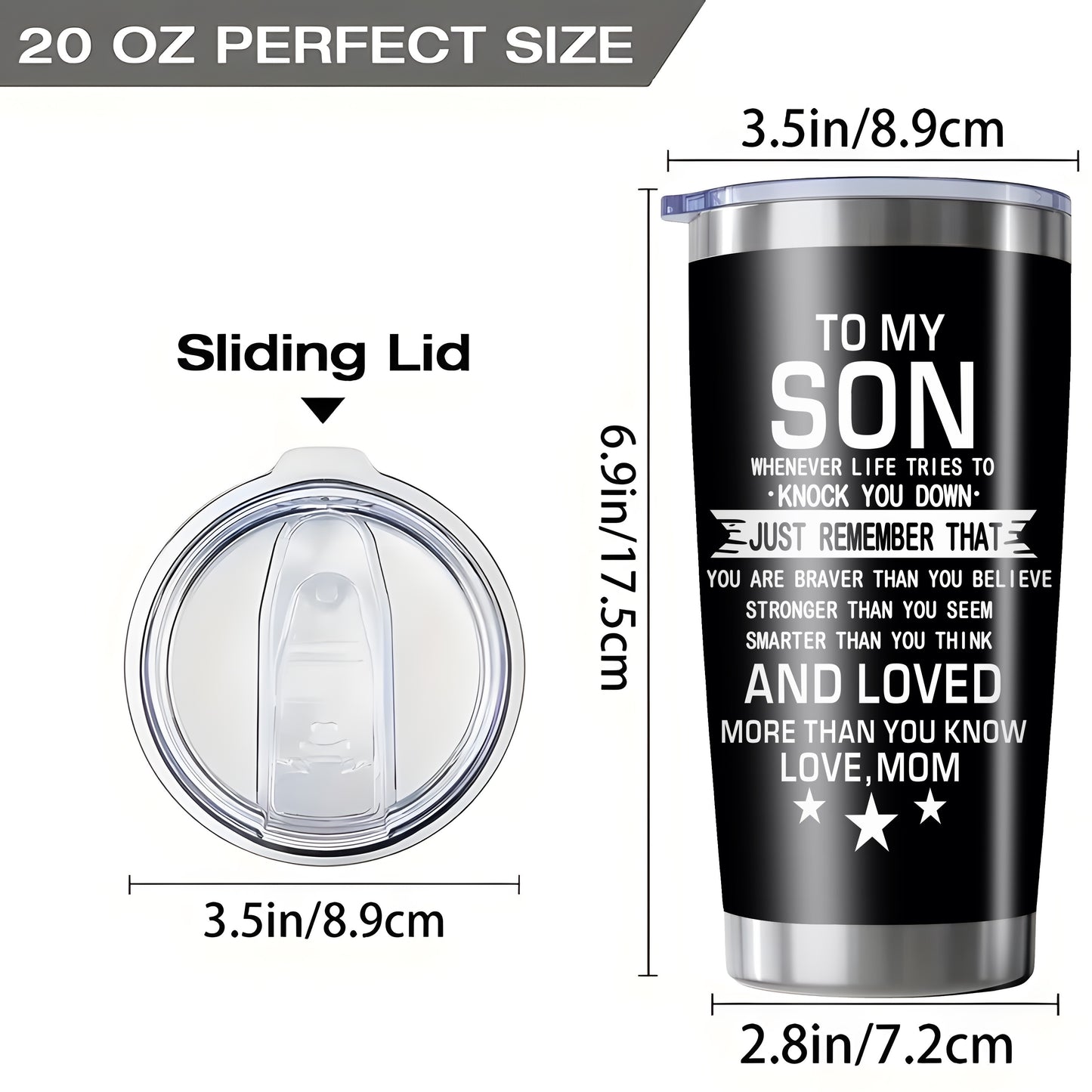 "Whenever Life Knocks You Down" Tumbler for Son - 20oz Inspirational Quote Stainless Steel Cup | Motivational Gift for Birthday, Mother‘s Day & Back to School