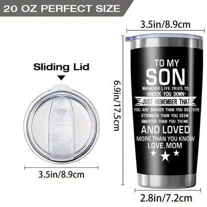 "Whenever Life Knocks You Down" Tumbler for Son - 20oz Inspirational Quote Stainless Steel Cup | Motivational Gift for Birthday, Mother‘s Day & Back to School