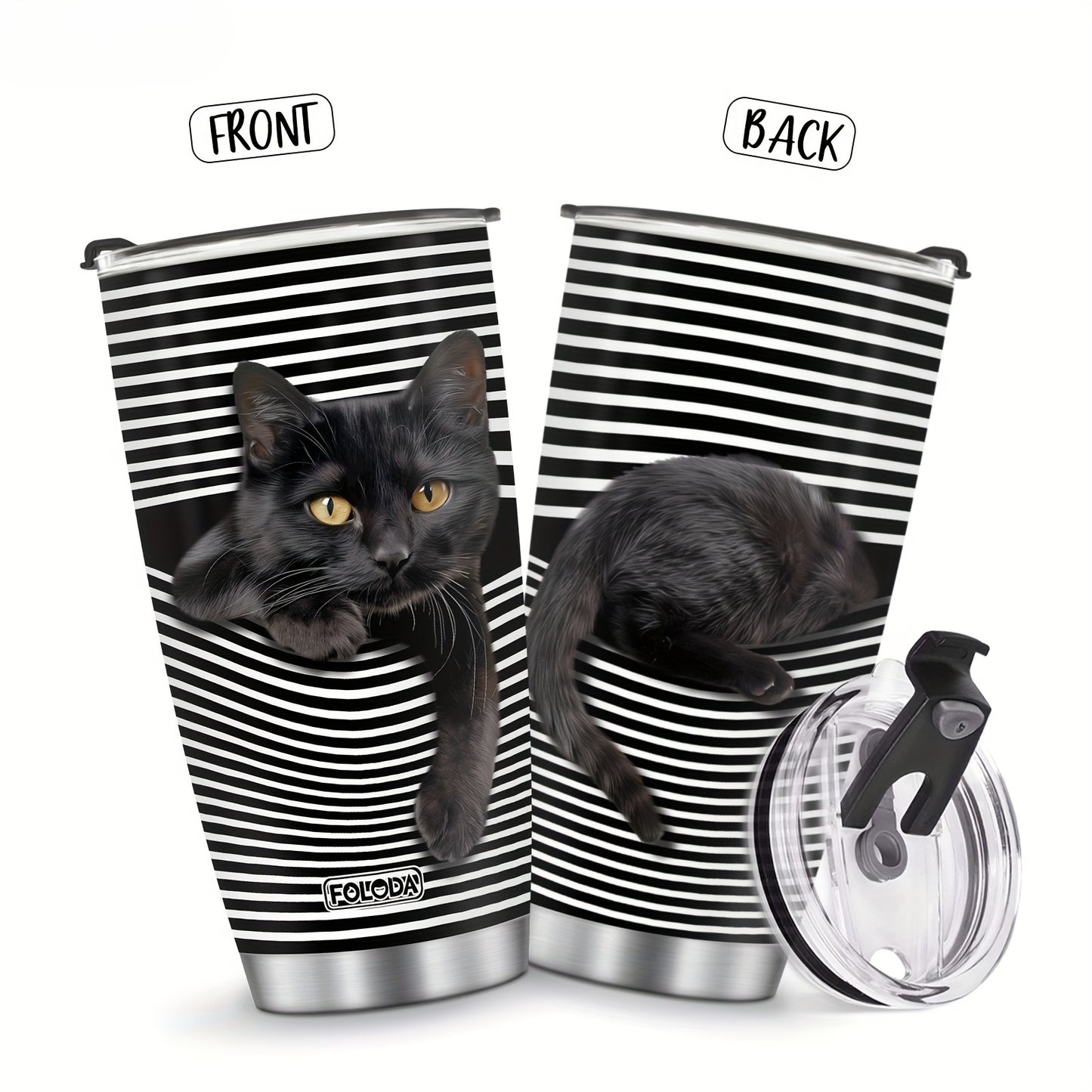 Fun Cat Tumbler Gift Set - 20oz Stainless Steel Insulated Cup - Perfect Christmas, Birthday, Mother‘s Day Gift for Animal Lovers & Girls