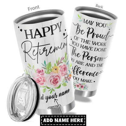 Personalized Retirement Tumbler - Custom Name & Funny Print on 20oz Insulated Stainless Steel Cup | Perfect Retirement Gift for Coworkers, Family & Friends