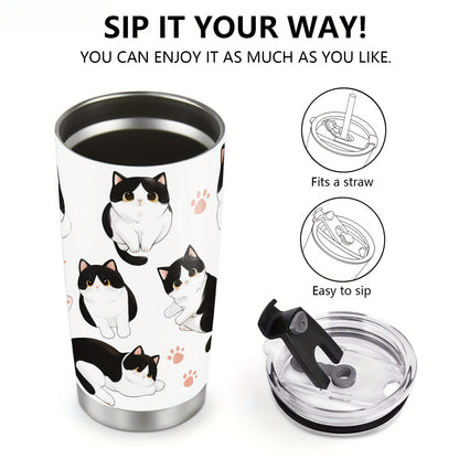 Cow Cat Tumbler - 20oz Funny Travel Mug with Lid for Cat Lovers, Cute Insulated Cup for Home & Office, Perfect Christmas & Birthday Gift