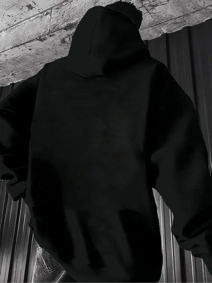 French Style Men's Hoodie - Logo Print Streetwear, Regular Fit Casual Hooded Sweatshirt Pullover