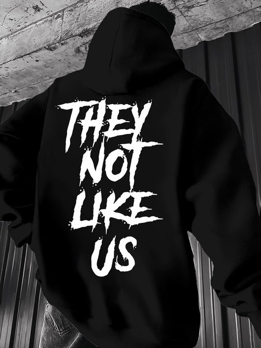 Men's Stretch Polyester Hoodie - "THEY NOT LIKE US" Geometric Print, Unisex Street Style Pullover, Lightweight & Comfortable