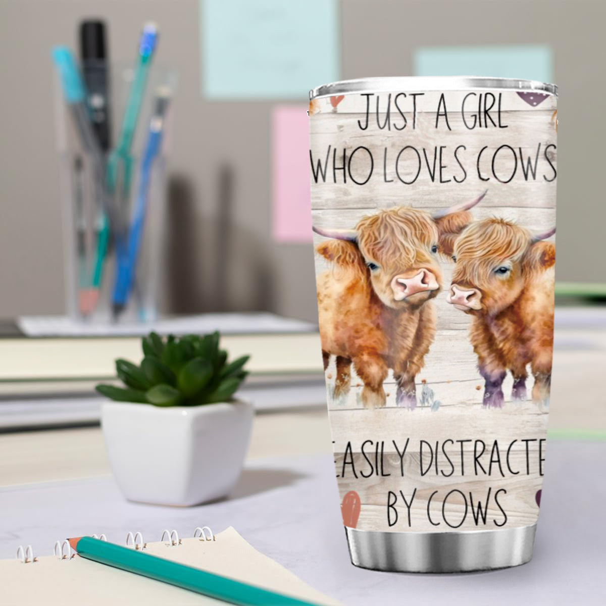 Charming Highland Cow Tumbler - 20oz Stainless Steel Travel Mug, Cute Scottish Cow & Floral Design, Insulated Coffee Cup - Perfect Christmas Gift for Women