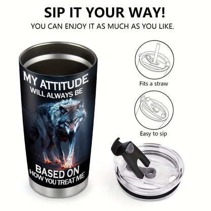 Wolf Tumbler 20oz - Insulated Stainless Steel Travel Mug for Men & Women | Wolf Lover's Gift, Valentines Day Present for Him & Her
