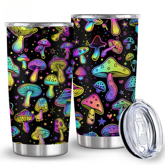 Fluorescent Mushroom Tumbler - 20oz BPA-Free Stainless Steel Insulated Cup, Double Wall & Leak Proof - Perfect Halloween, Valentine‘s Day Gift - Reusable Travel Mug