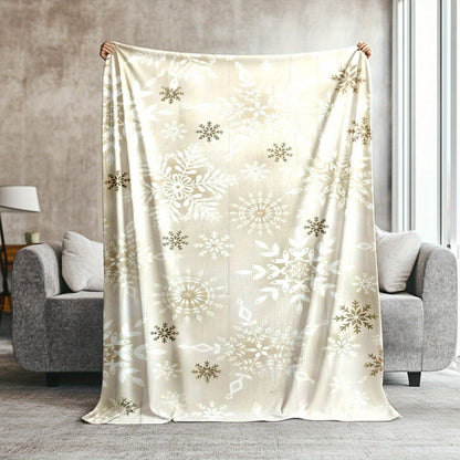 Winter Snowflake Flannel Blanket in Beige - Plush, Super Soft & Warm, Cozy Gift for All Seasons