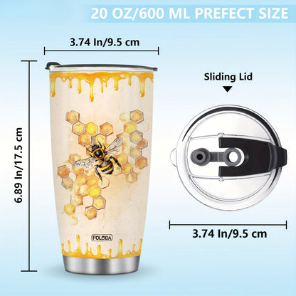 Bee Kind Tumbler 20oz - Inspirational 'Words Are Like Honey' Bee Lover Gift, Bible Verse Proverbs 16:24, Stainless Steel with Lid, Christian Gift for Women & Girls