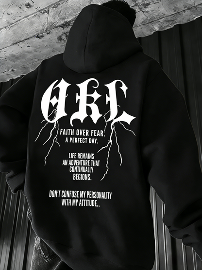 Gothic Hoodie for Men - Faith Love Strength Pullover with Gothic Lettering, Unisex Streetwear Trend Hooded Sweatshirt