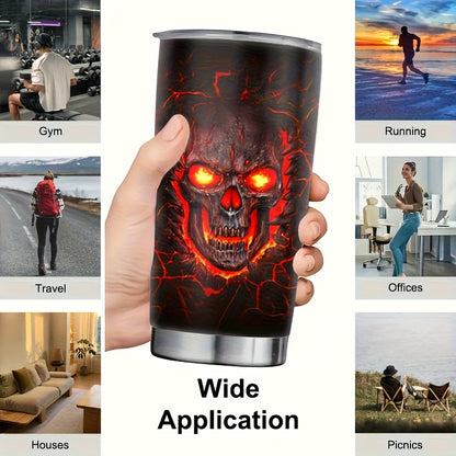 Touch My Coffee and I'll Drink It From Your Skull Tumbler - 20oz Stainless Steel Insulated Mug with Fiery Skull Design, Keeps Hot for Hours - Perfect Halloween & Day of The Dead Gift