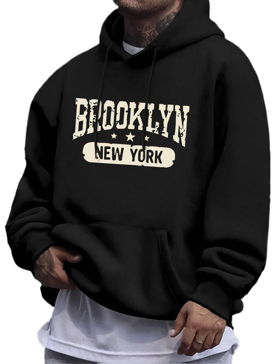 Urban Geometric Print Hoodie - Men's Signature Pullover, Regular Fit Casual Hooded Sweatshirt
