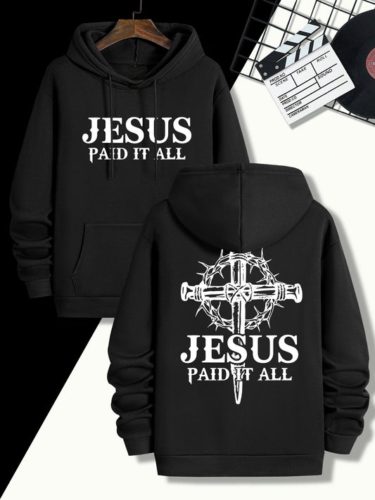 "Jesus Paid It All" Hoodie - Christian Cross & Scripture Graphic Pullover | Unisex Oversized Streetwear, Machine Washable