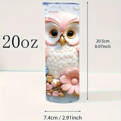 3D Owl Floral Tumbler 20oz - Insulated Stainless Steel Travel Mug with Lid | Vivid Artistic Design, Keeps Drinks Hot/Cold for Home, Commute & Outdoors