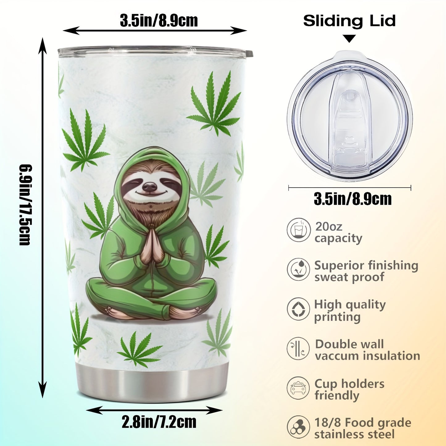 Funny Sloth Tumbler 20oz - "Take It Slow" Stainless Steel Water Bottle with Lid | Humorous & Insulated Gift for Christmas, Fall, Thanksgiving & Everyone